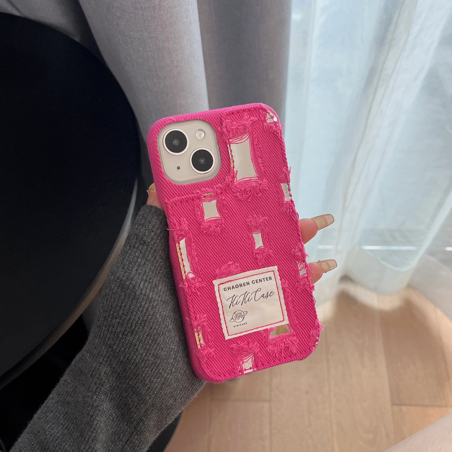 Ragged Denim Mirror Rose Pink Case